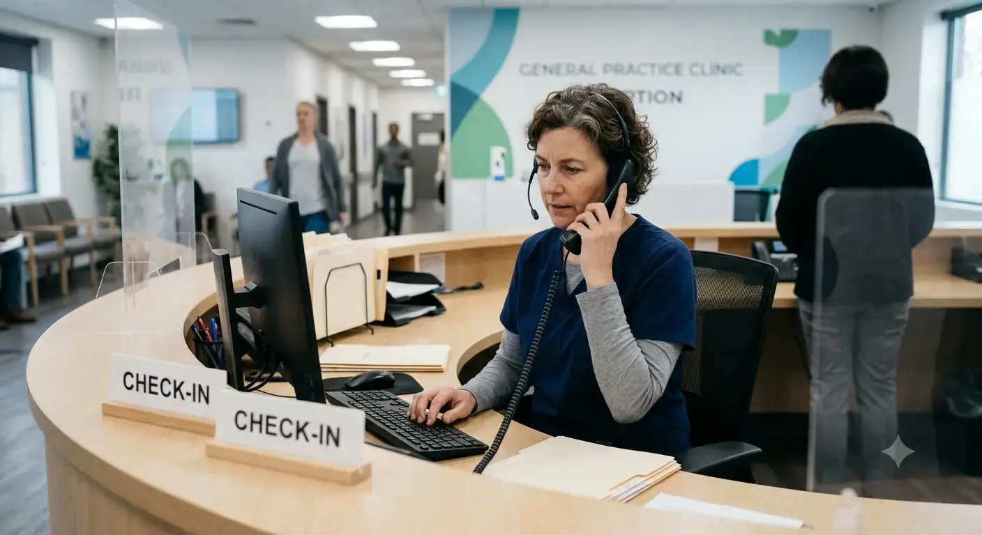 Healthcare clinic receptionist sending an appointment reminder on WhatsApp